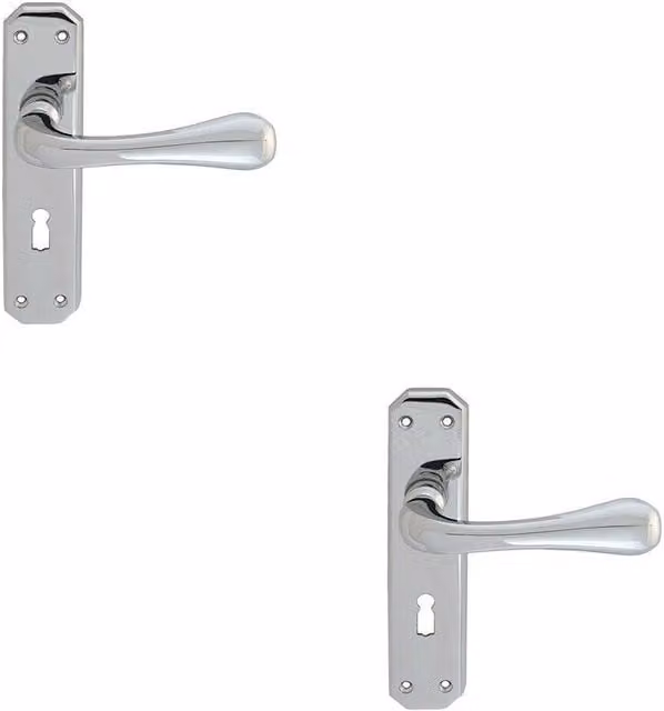 Loops 2x Pair Heavy Duty Handle on Angular Lock Backplate in Polished Chrome, 180 x 40 mm