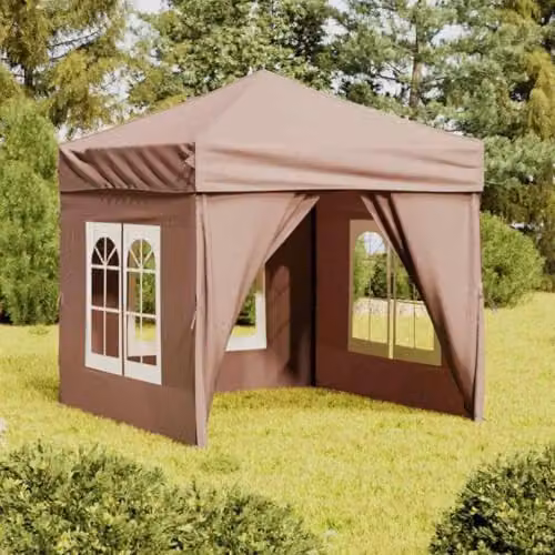 vidaXL Folding Party Tent with Sidewalls, Taupe, W/D/H: 200 x 200 x 10.65 cm – 2