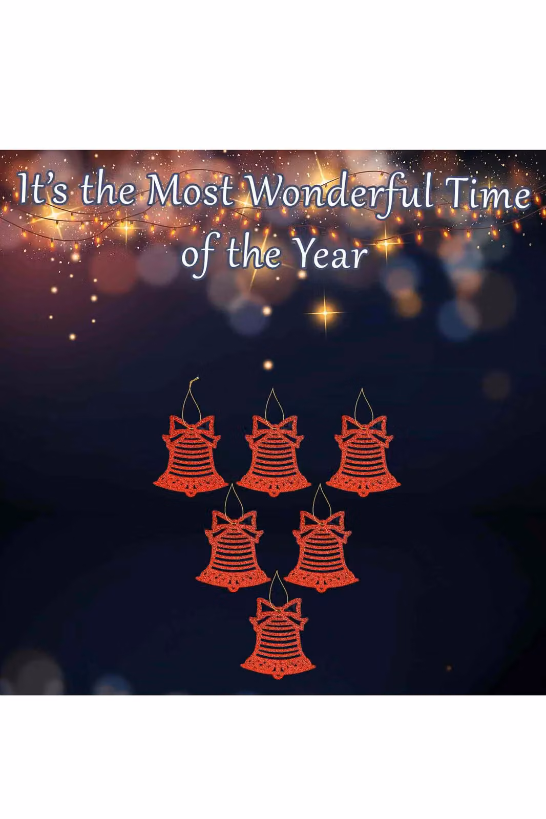 VFM e-Store Red Glitter Hanging Bell Christmas Tree Decorations, Pack of 6, H x W x D: 17.8 x 9.3 x 1.4 cm – 2