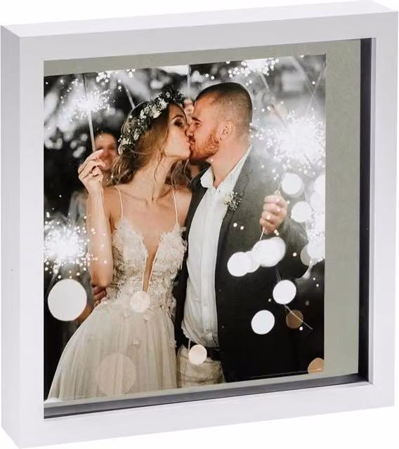 Nicola Spring Single Square 3D Box Photo Frame in White and Grey with 8x8 inch Mount