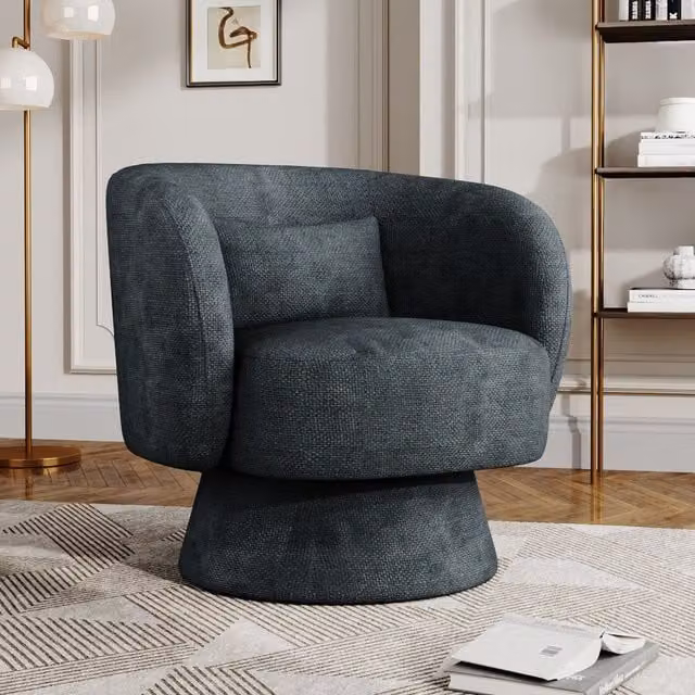 Komore Modern Upholstered Tub Swivel Chair in Green and Grey Fabric