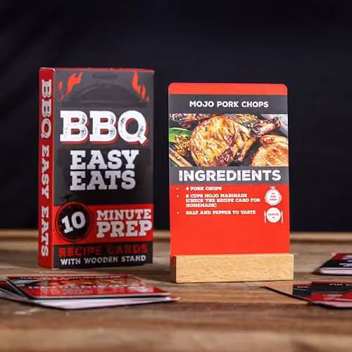 Boxer Gifts BBQ Eats Recipe Cards with 52 Recipes and Wooden Card Stand in Multicolour – 2