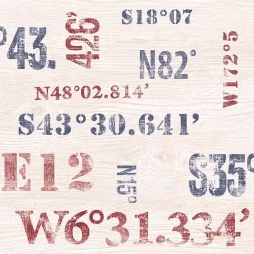Galerie Deauville 2 Wood Grain Typography Wallpaper in Blue, Red and Beige