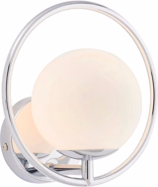Endon Orb Metal Wall Lamp in Chrome and White Opal Glass