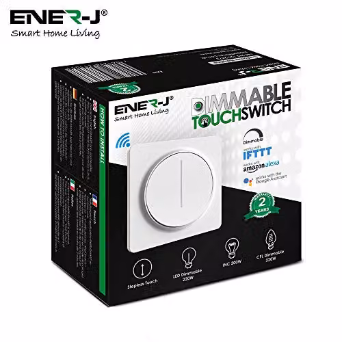 ENER-J Smart Wi-Fi 1 Gang Dimmable Touch Switch for LED Lights in White – 2