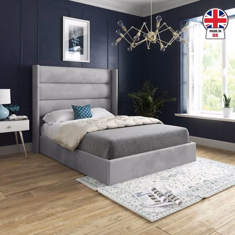 KDMD Shipbourne Winged Upholstered Designer Bed Frame in Grey Soft Velvet, Small Single – 3