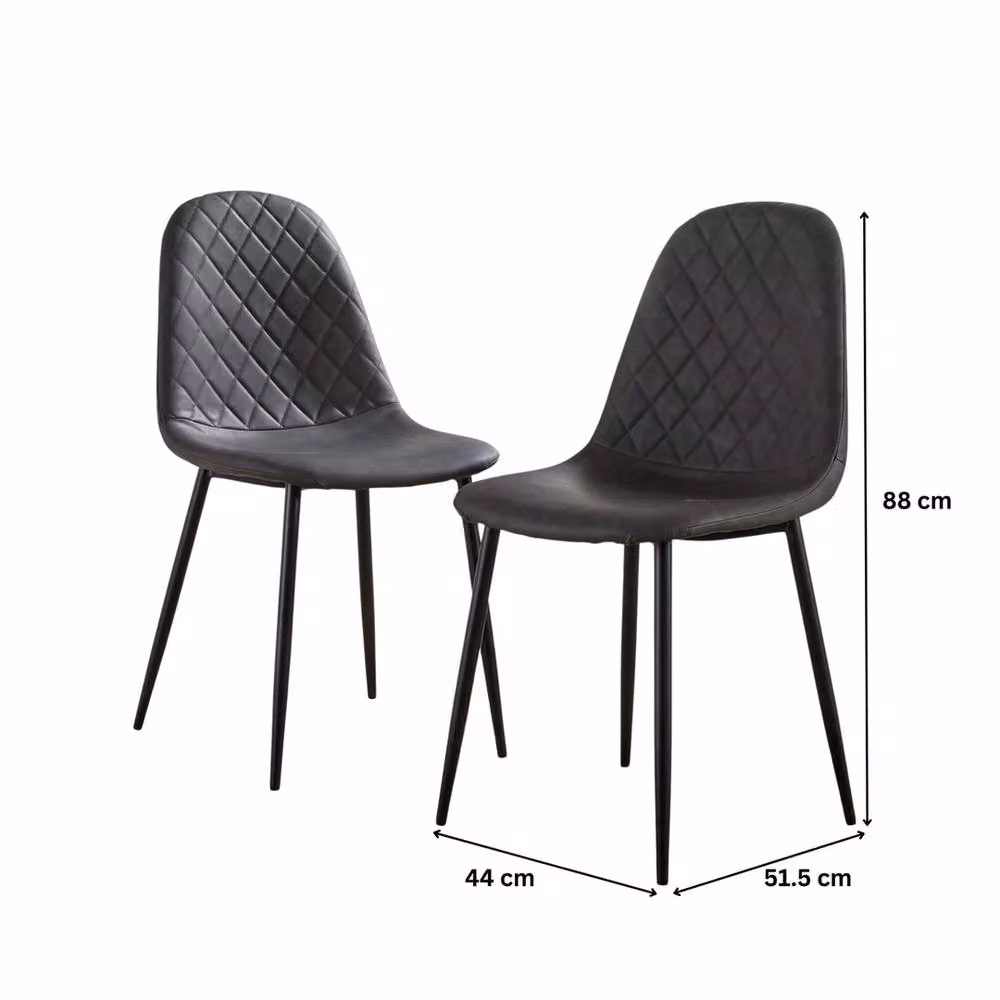 FORGEVIO Set of 2 Grey Diamond Fabric Kitchen Dining Chairs with Black Metal Legs – 2
