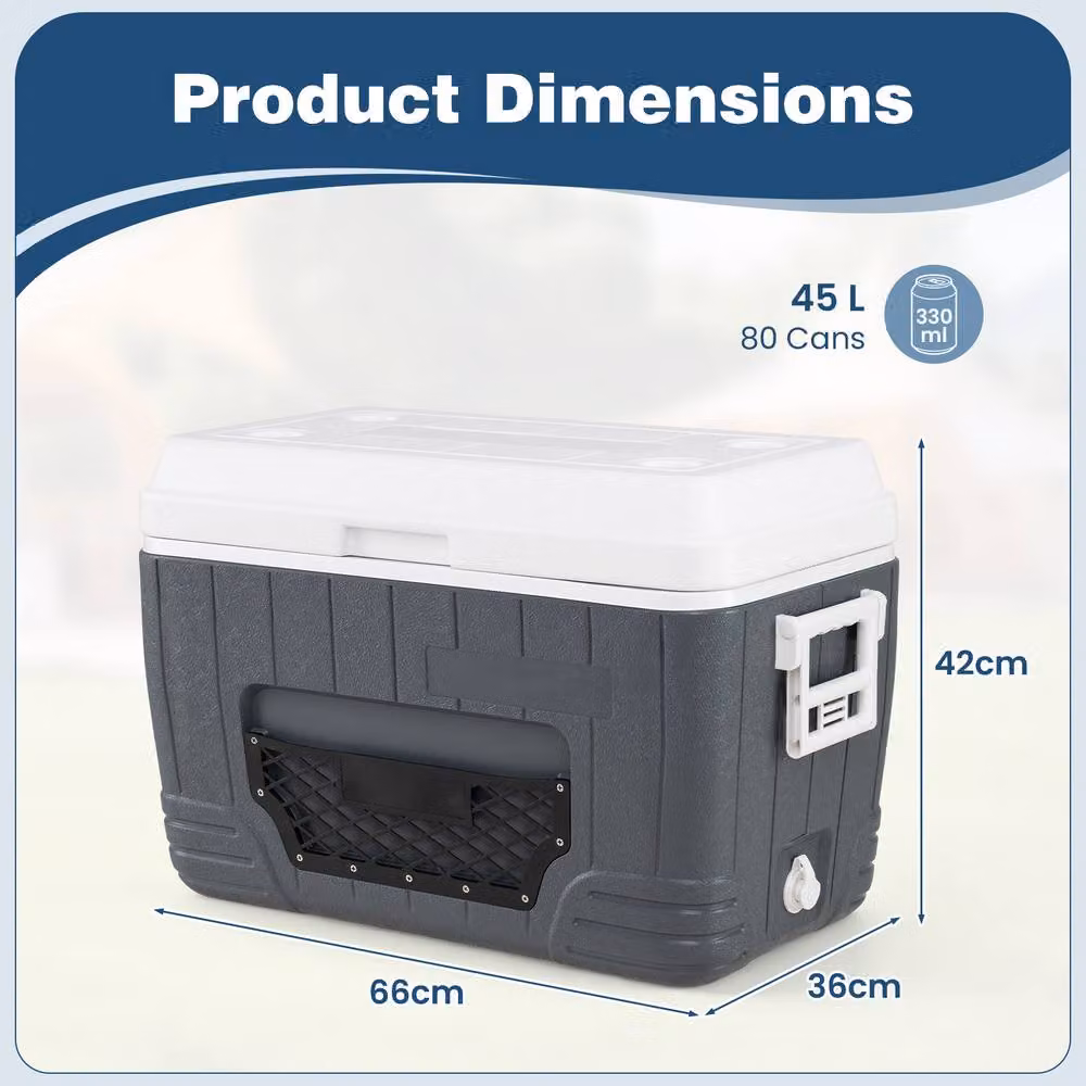 Costway 45L Insulated Portable Hard Shell Ice Chest with Mesh Pocket, Dark Grey – 2