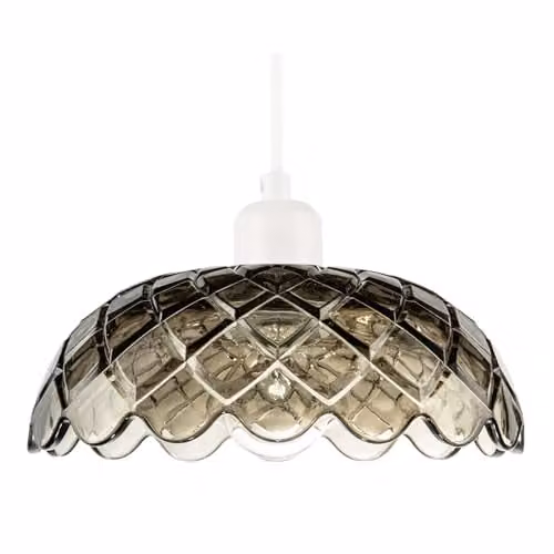 Happy Homewares Art Deco Grey Transparent Glass Dome Pendant Lighting Shade with Reducer Ring, Diameter: 25 cm, Height: 10 cm