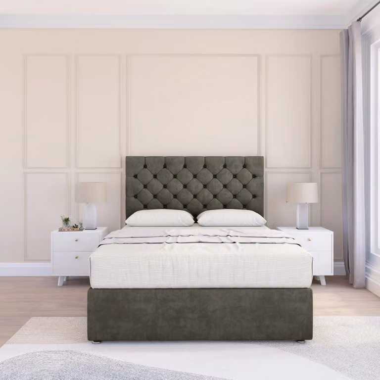 Sloomy Mayfair Chesterfield Divan Bed Base and Floor Standing Headboard in Grey, W/D/H: 140 x 200 cm