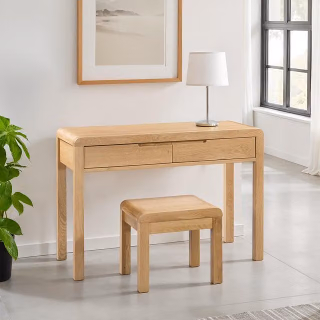 Julian Bowen Curve Oak 2 Drawer Dressing Table and Stool