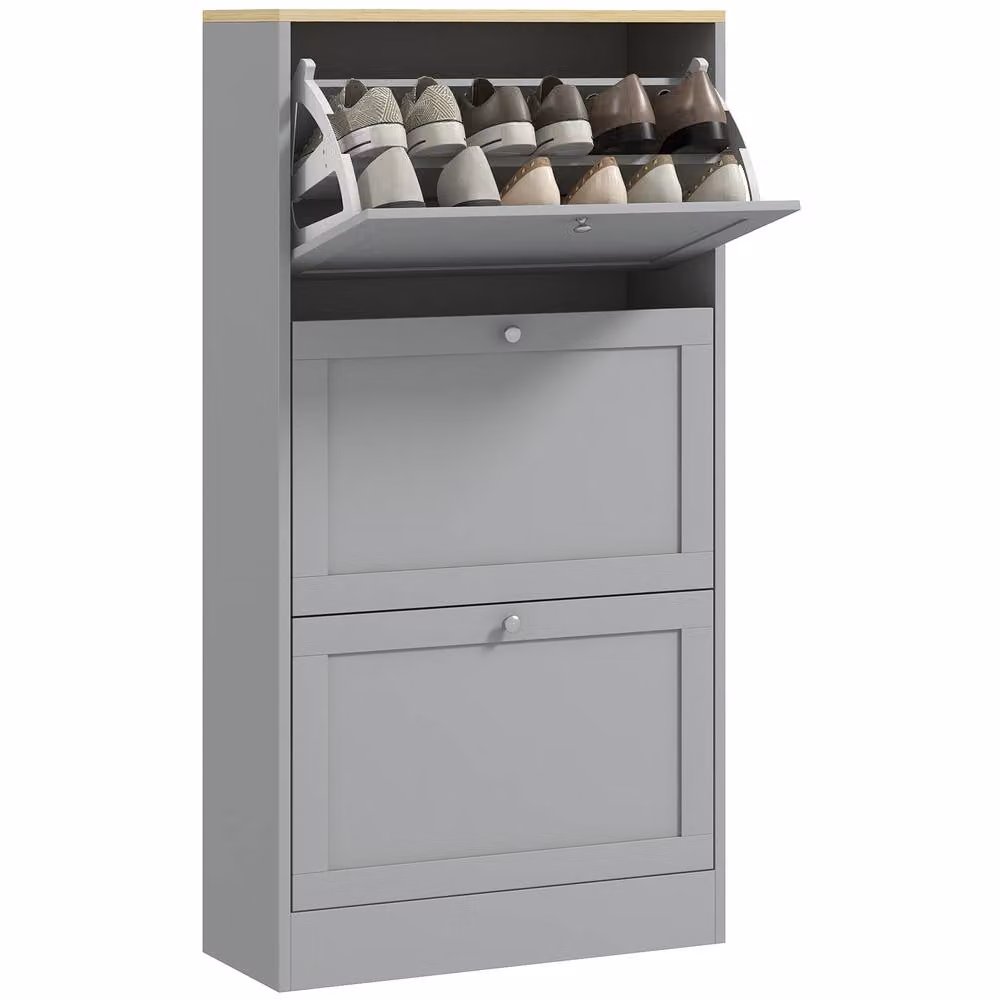 STILVORA Modern Grey Shoe Cabinet with 3 Tilting Compartments – 2