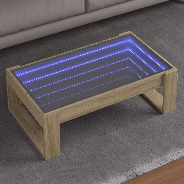 Berkfield Home Infinity LED Coffee Table in Sonoma Oak Brown, W: 90 cm, D: 53 cm, H: 30 cm – 1