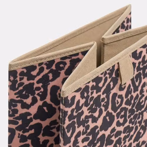 OHS Set of 2 Leopard Print Fabric Storage Cubes in Brown and Multicolour, Foldable with Handles, W/D/H: 27.0 x 27.0 x 27.0 cm – 4