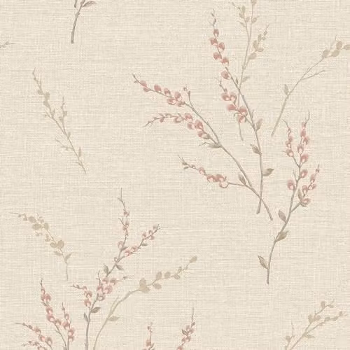 Belgravia Decor Carmella Pink and Beige Floral Botanical Vinyl Wallpaper Roll