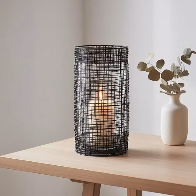 Orsina Cylindrical Black Lantern with Transparent Glass Shade