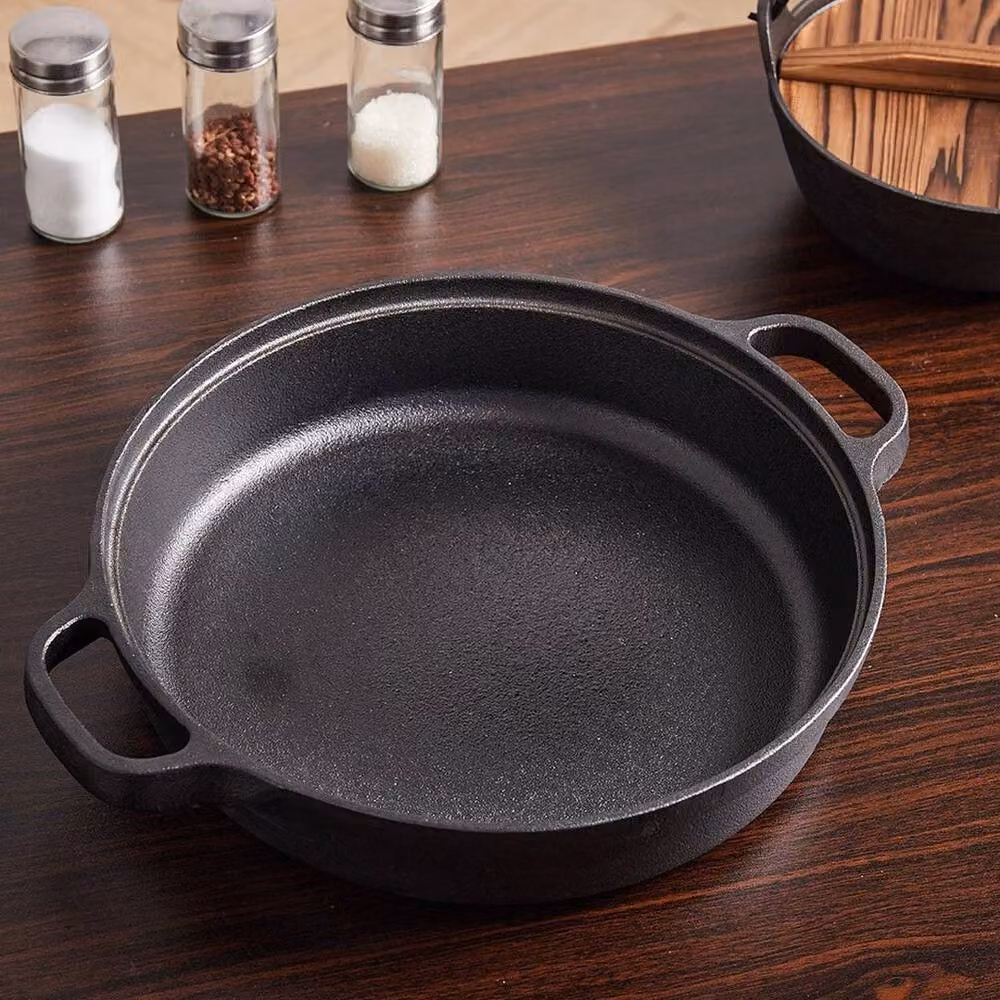 EONLION Uncoated Cast Iron Skillet Frying Pan, Black, 32.5 cm – 4