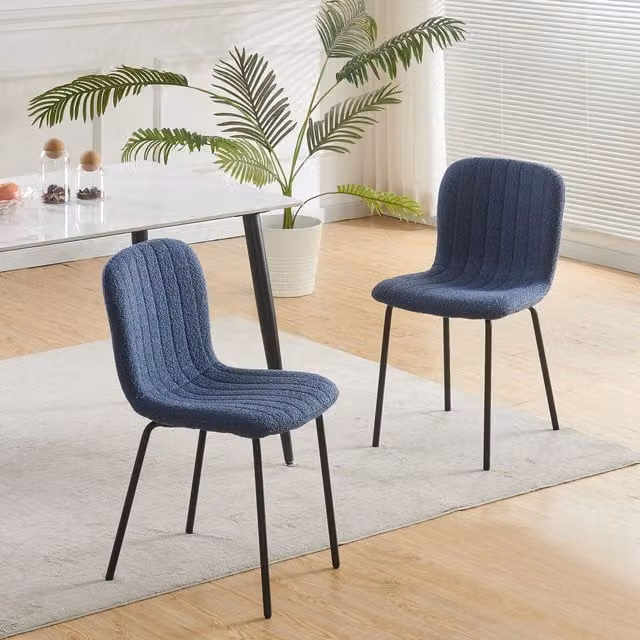 MCC Direct Bella Luxe Set of 2 Blue Striped Fabric Dining Chairs with Metal Upholstered Frame