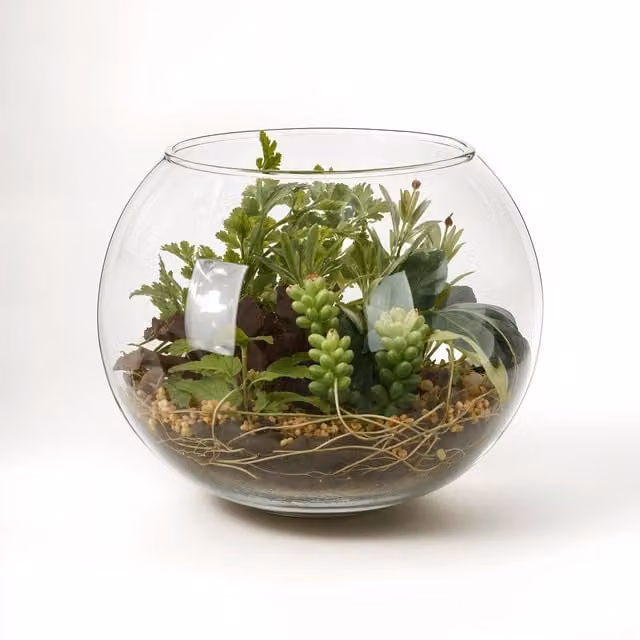 Fiori Large Round Glass Terrarium with Mixed Multicolour Succulents in Transparent Pot – 1