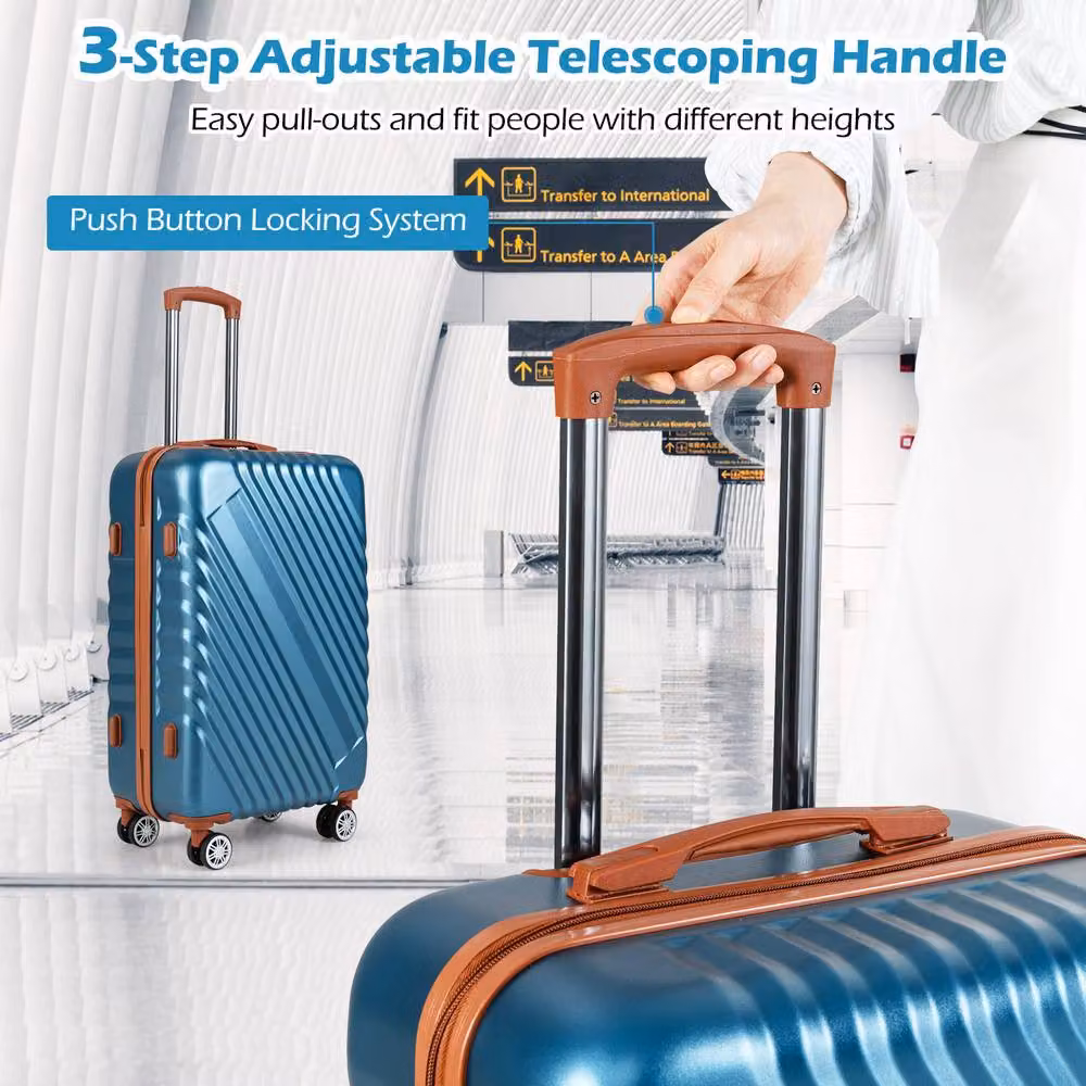 Costway 3-Piece Hard Shell Cabin Travel Suitcase Set with TSA Lock in Teal – 7