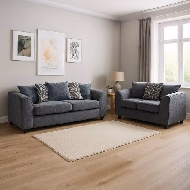 Furnishings For Less UK Zina Chenille Fabric 3 and 2 Seater Sofa Suite in Grey