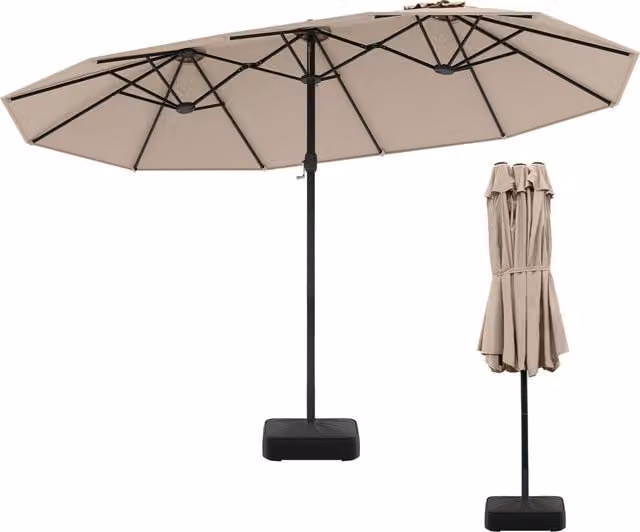 COSTWAY Double Sided Cantilever Patio Umbrella in Brown with Steel Frame and Polyester Canopy