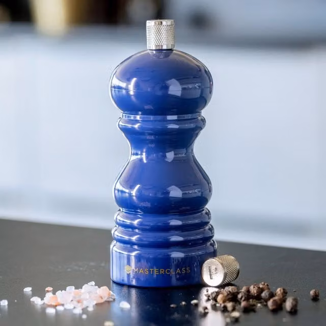 MasterClass Blue Ceramic Round Salt or Pepper Mill, Height: 12 cm