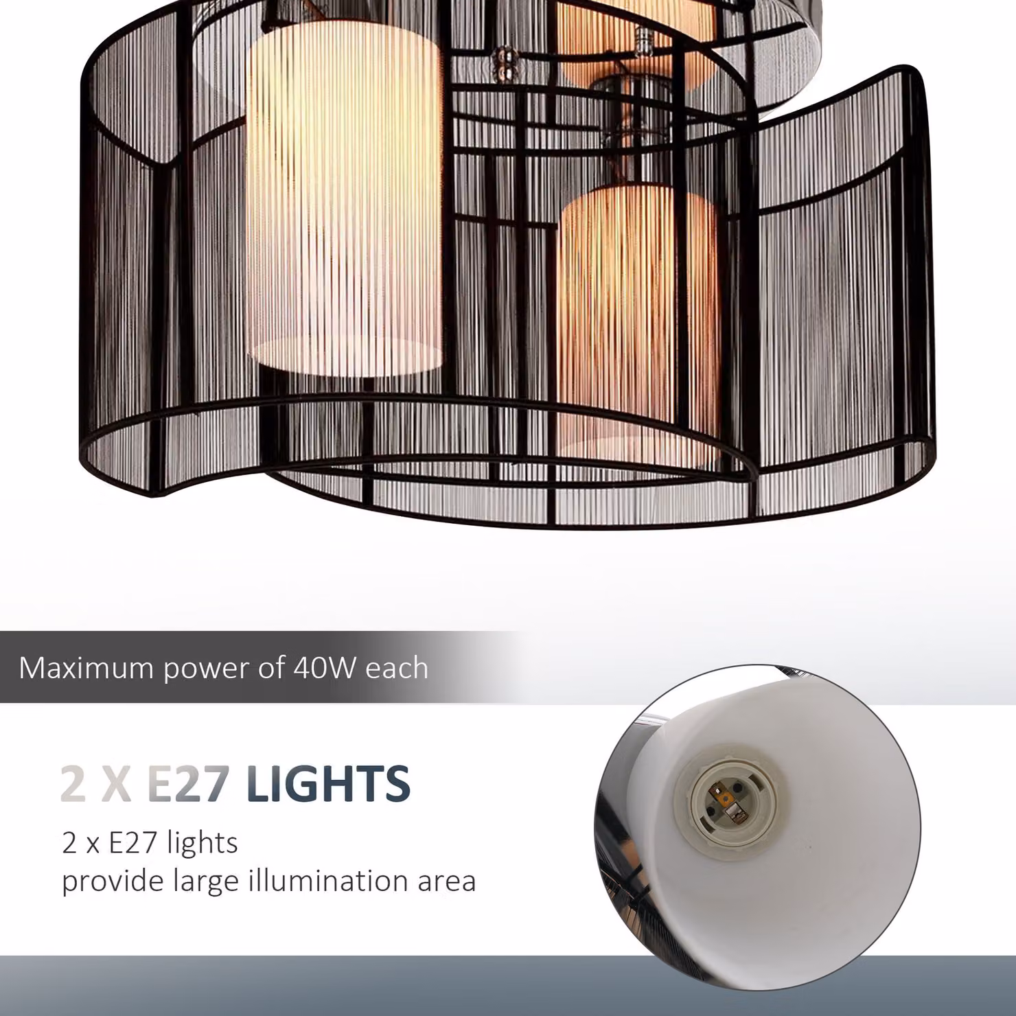HOMCOM Modern Metal Cylinder Ceiling Lamp in Chrome and Black for Hallway, Dining Room or Living Room – 5