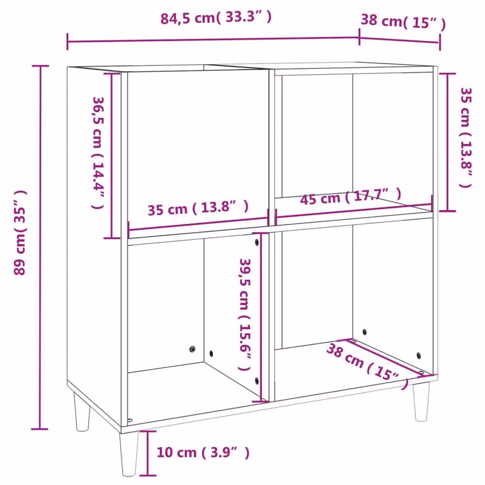 Berkfield Home Record Cabinet in Black, W/D/H: 84.5 x 38 x 89 cm – 5