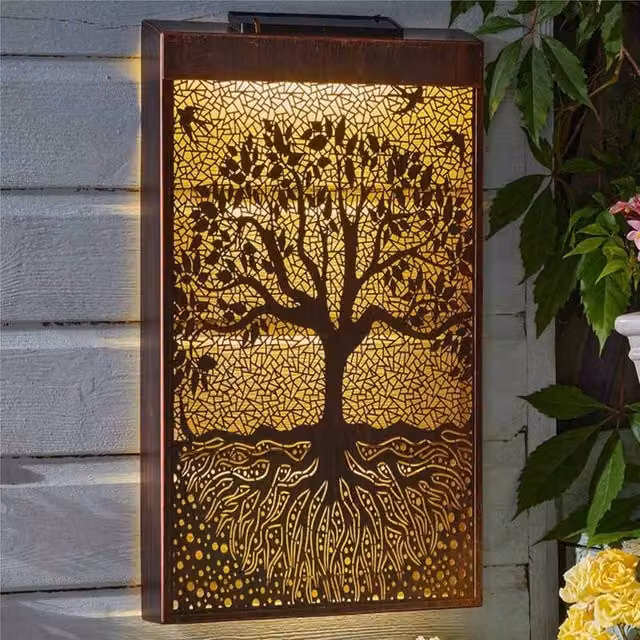 Marco Paul Tree Of Life Solar LED Garden Wall Panel in Bronze, 30 cm – 1