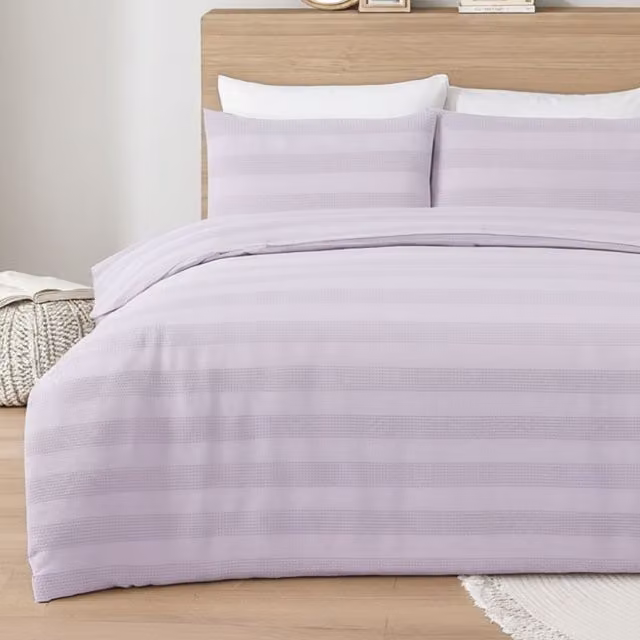 MHG Living Waffle Stripe Polycotton Blend Duvet Cover Set in Berries Red and Purple, W/D/H: 140 x 200 cm