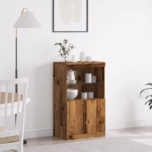 Berkfield Home Rustic Wood Sideboard with Integrated LED Lights in Brown, W/D/H: 60 x 37 x 100 cm – 1
