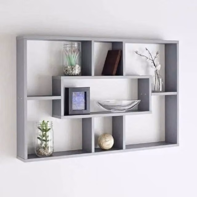 VOGREX Grey Wall Mounted Floating Display Shelves in Matt MDF – 1