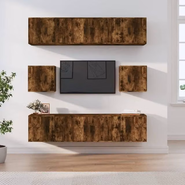 Berkfield Home 8 Piece Smoked Oak TV Cabinet Set in Brown