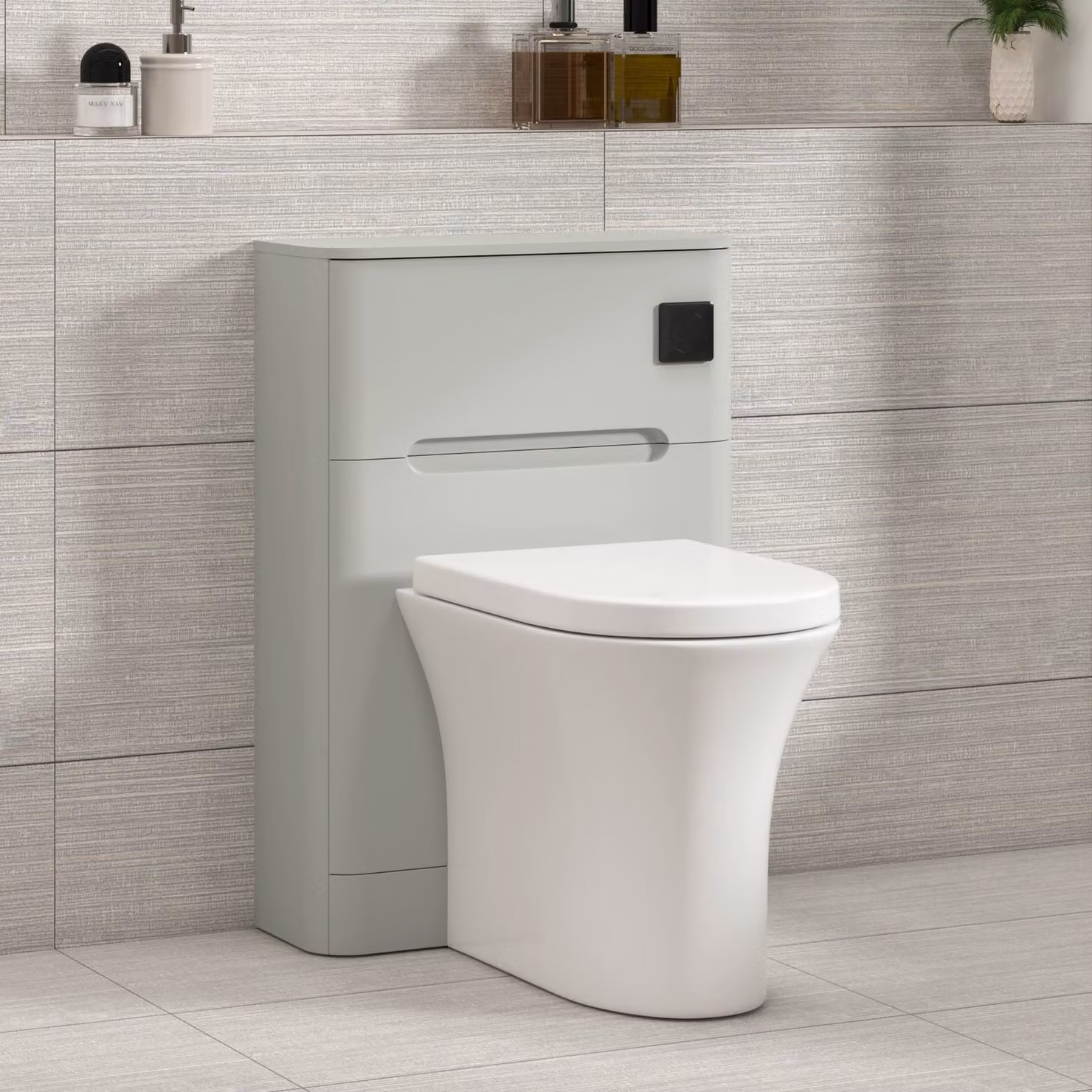 Royal Bathrooms Venice Dove Grey Wall Mounted WC Unit with Breeze Rimless Ceramic Toilet Pan, Seat and Cistern, Width: 55 cm