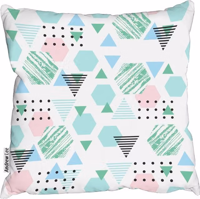 Andrew Lee Geometric Shapes Square Cushion in Blue and White, W: 60 cm, H: 60 cm