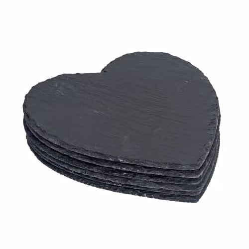 Argon Tableware Heart Slate Placemats, Black, Pack of 6, 25 cm