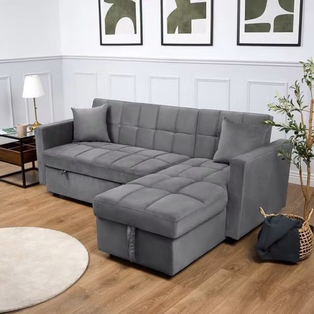 Bravich LTD Milo Reversible L-Shape Corner Sofa Bed with Storage in Grey Velvet, 140x200 cm