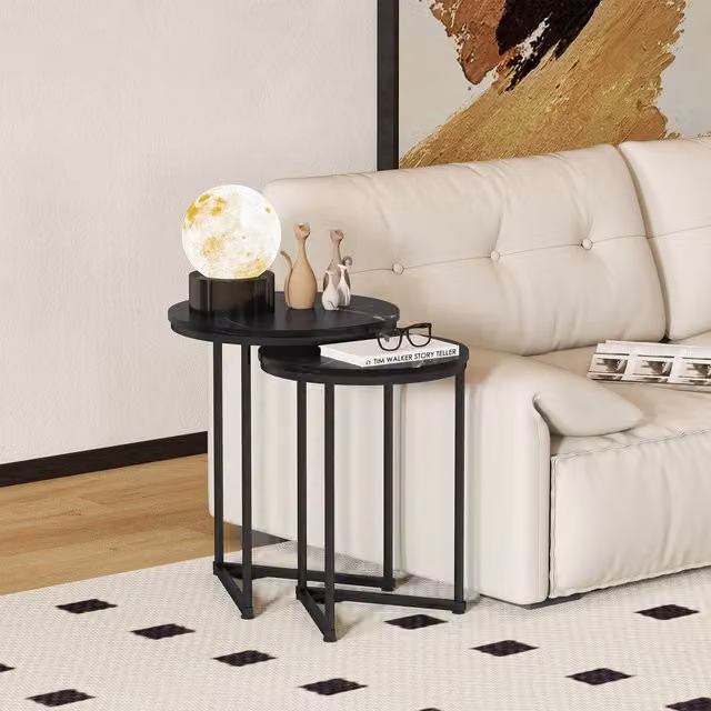 HOMCOM Nesting Coffee Table Set of 2 in Black Modern MDF and Metal Design