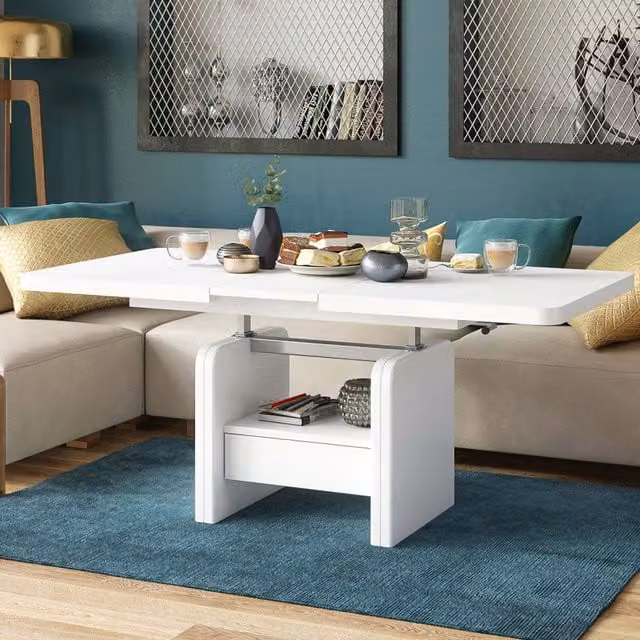 Heze Furniture Lexus 2 in 1 Extending Coffee Table with Lift Mechanism, White