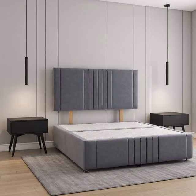 Regional Furnishings Upholstered Plush Velvet Divan Bed with 24 inch Headboard in Charcoal Grey, W/D/H: 90 x 200 cm