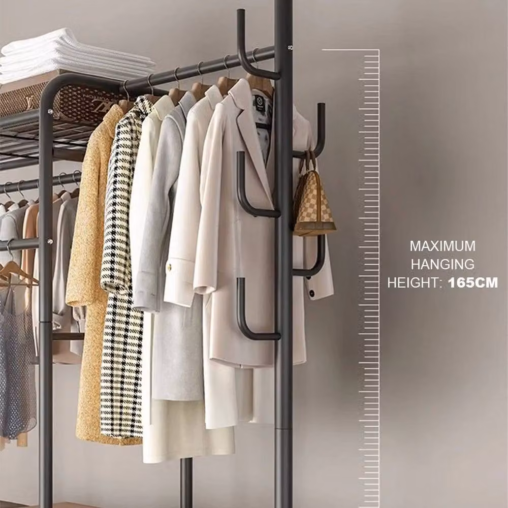 EONLION Black Double Clothes Rail Stand Garment Hanging Rack W/D/H: 50 x 50 x 165 cm – 3