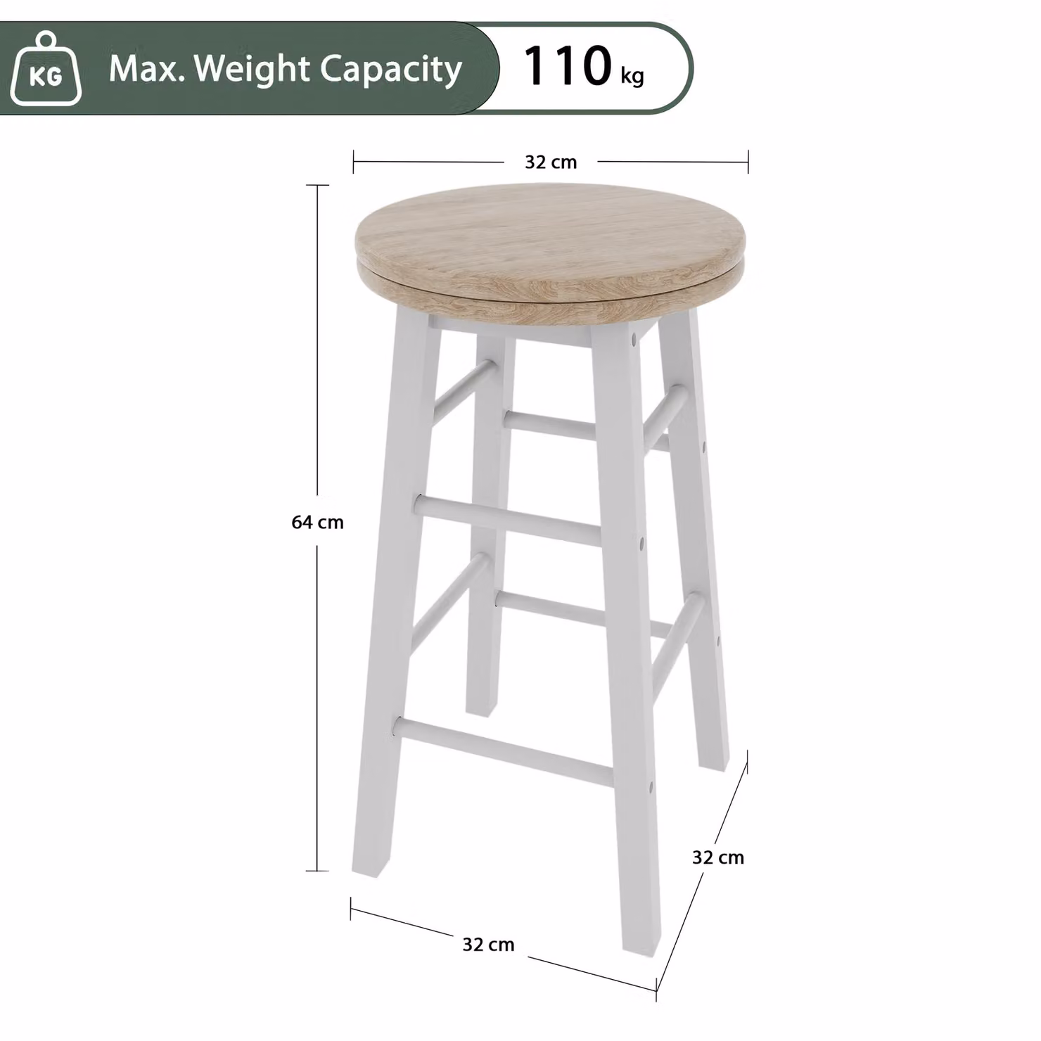 Home Discount Chef Vida Wooden Revolving Bar Stool in White – 2