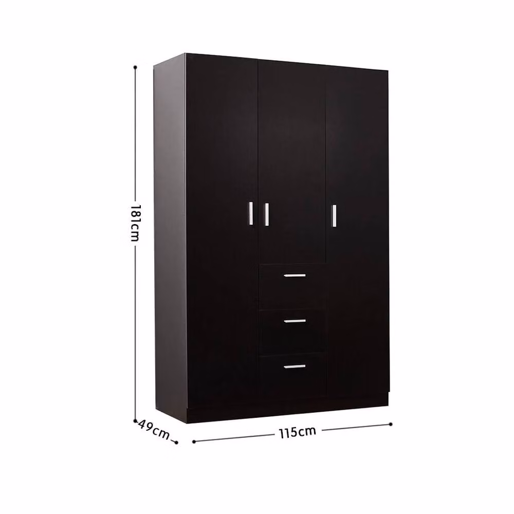 SPETLEK Modern Black 3-Door Triple Wardrobe with 3 Internal Drawers and Shelves – 2
