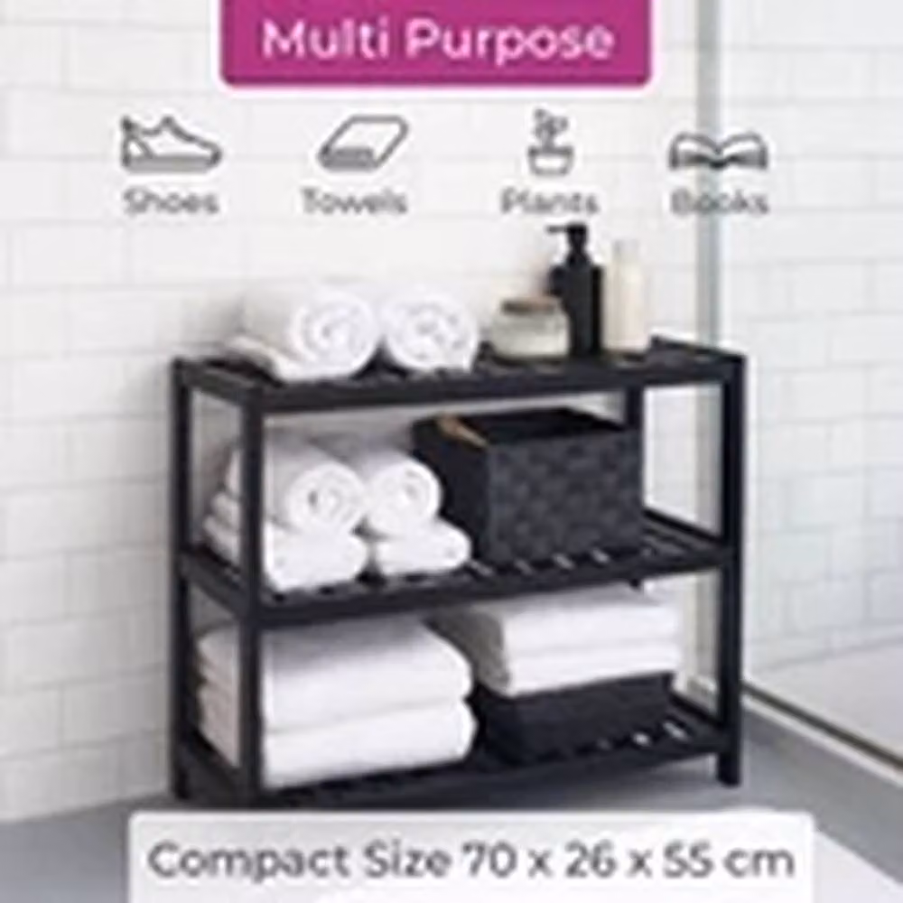 Havendro Black 3-Tier Bamboo Shoe Rack, W/D/H: 70 x 55 x 26 cm – 3
