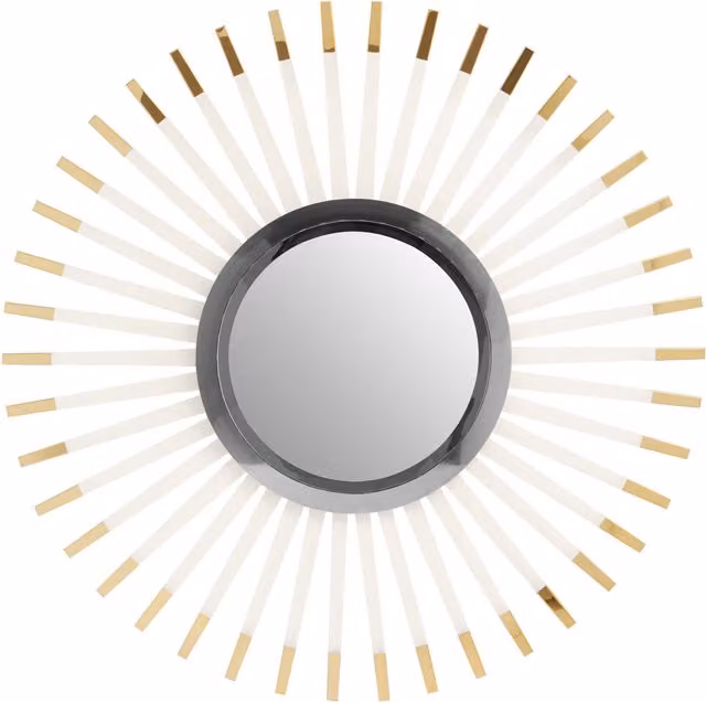 Orsina Retro Round Wall Mirror with Gold-Tipped Acrylic Spokes and Clear Glass