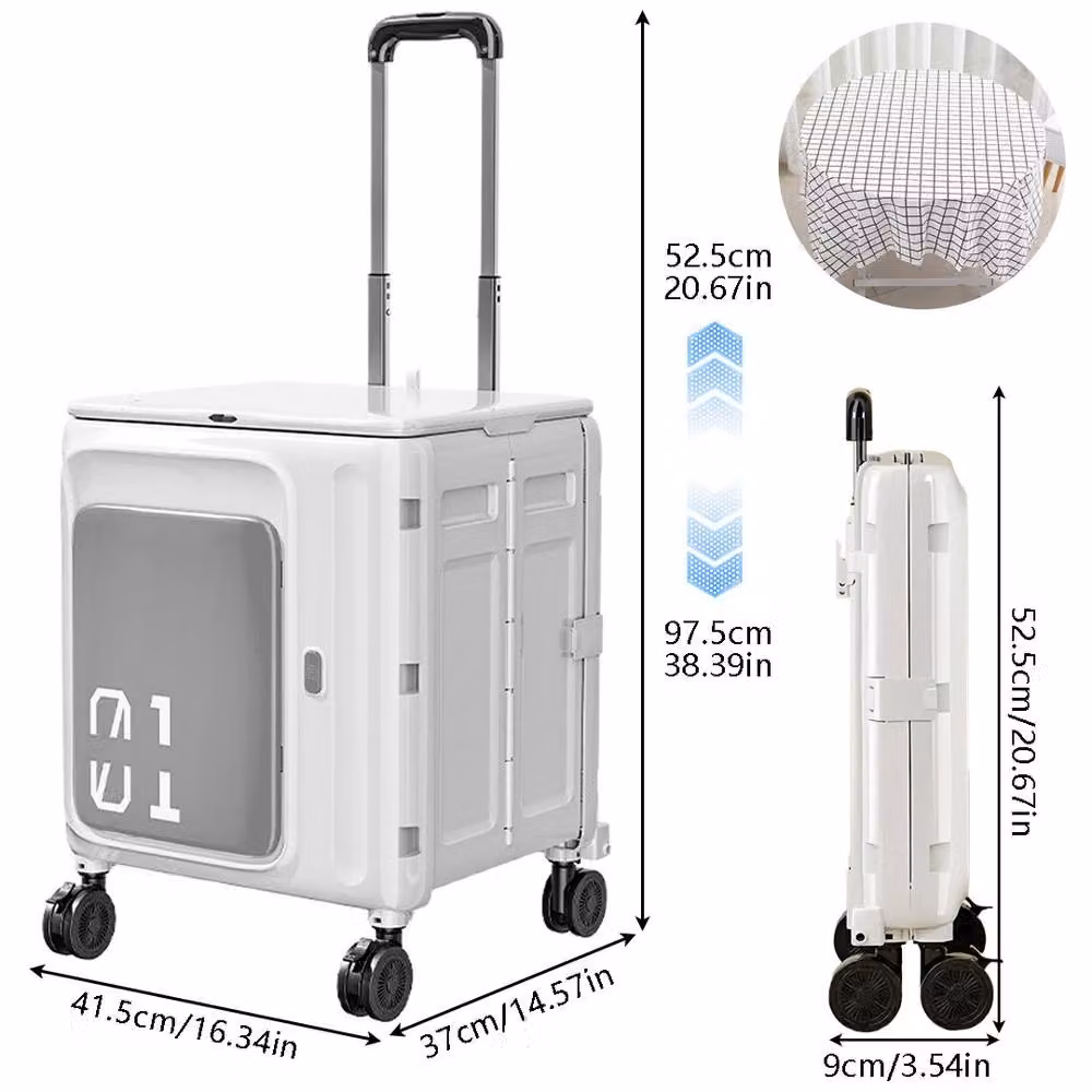 Ventryn Collapsible Wagon Table with Telescopic Handle Shopping Picnic Trolley, White – 2