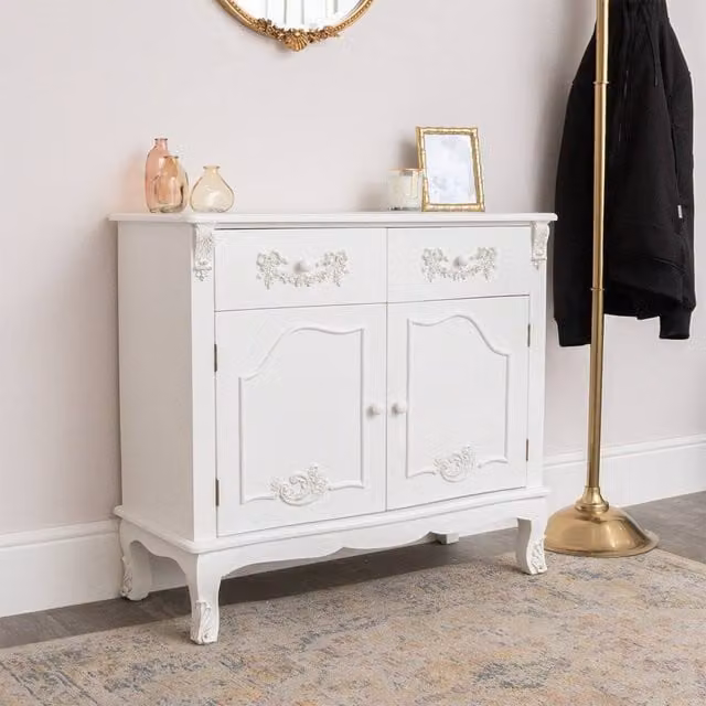 Melody Maison Pays Blanc Large White and Gold Vintage Sideboard Cupboard