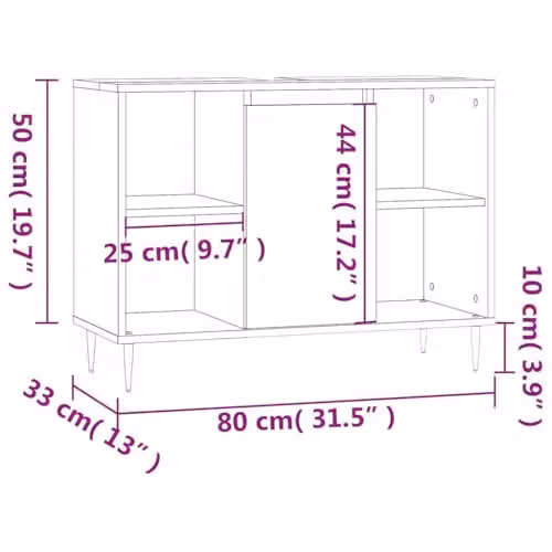 vidaXL Industrial Freestanding Bathroom Cabinet in Concrete Grey, W/D/H: 80 x 33 x 60 cm – 2