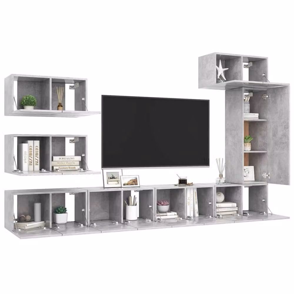 Berkfield Home 8 Piece Modern Wall Mounted TV Cabinet Set in Matt Concrete Grey Engineered Wood – 2